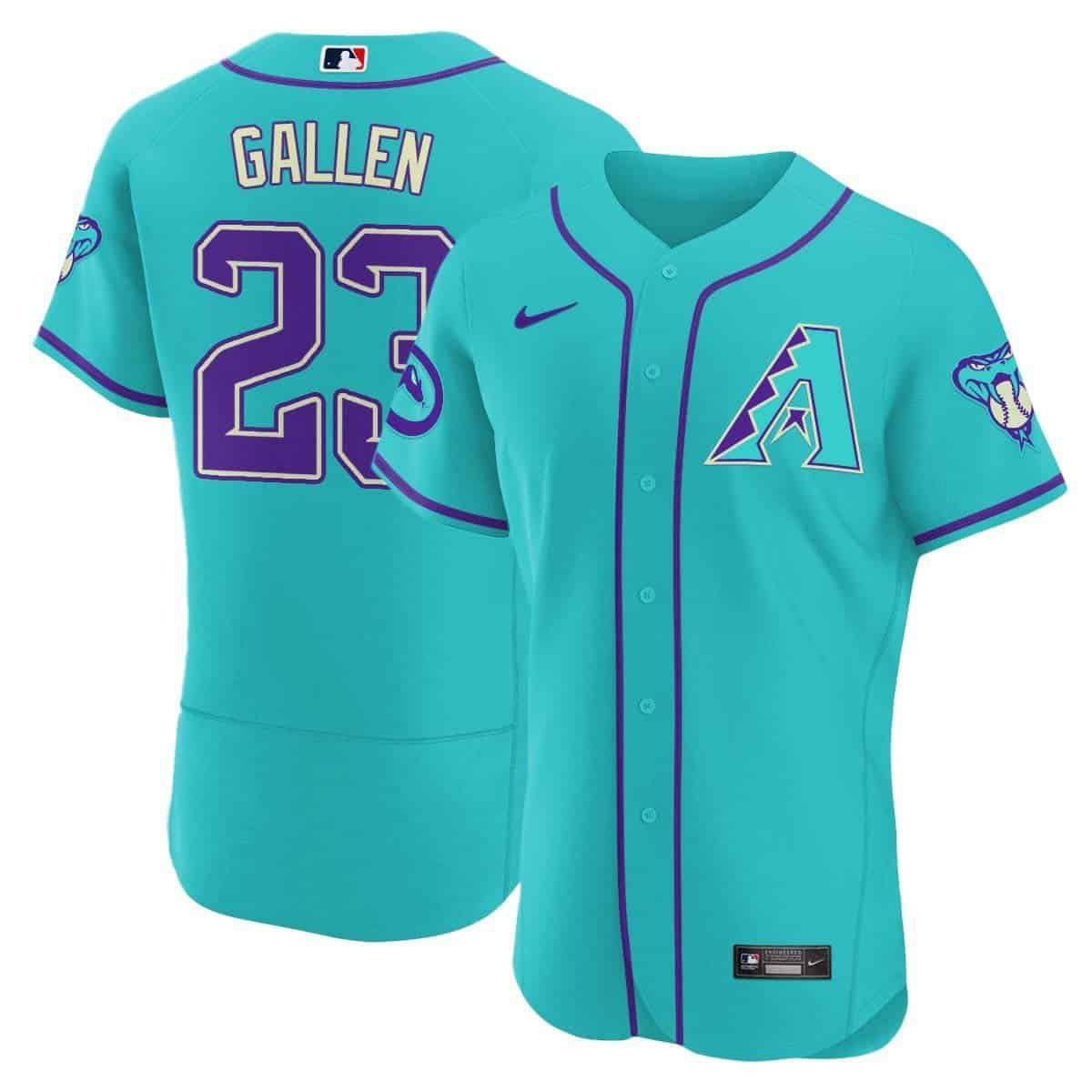 Men Arizona Diamondback #23 Gallen Light Blue Nike 2024 Teal Purple MLB Jersey style 3